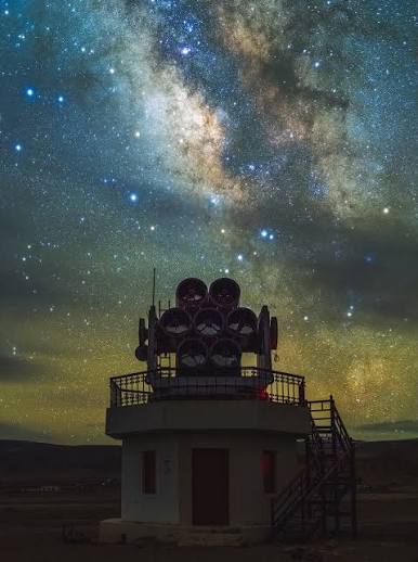 Milky Way over an astronomical observatory in Hanle, Ladakh