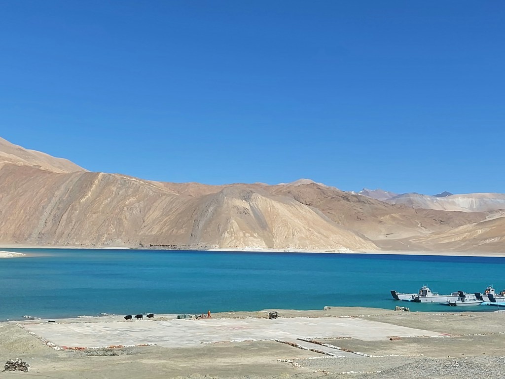 Mountain lake surrounded by rugged peaks in Ladakh

