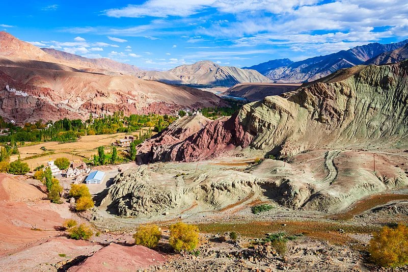 Lamayuru Moonland landscape and mountains in Ladakh